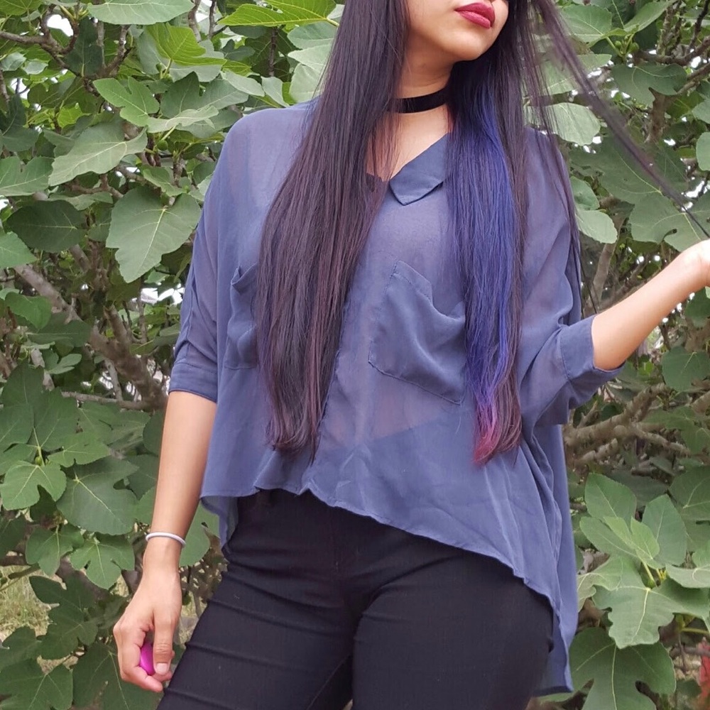 🍹Blue gray chiffon top🍹 - Picture 5 of 5
